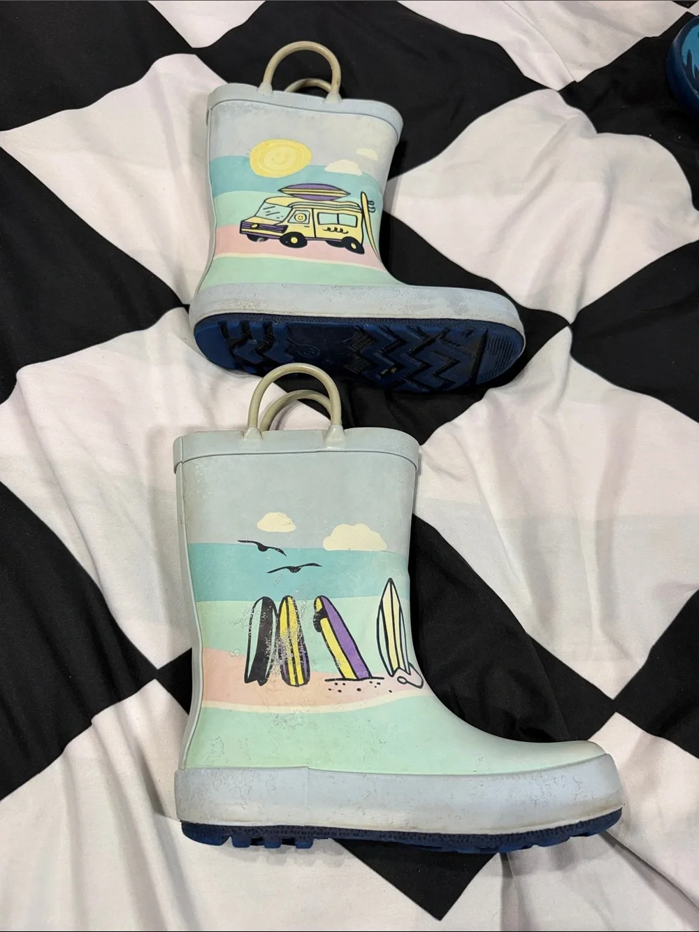 Kids Waterproof Rain Boots - Mint & Navy 2(Pair) boys size 10